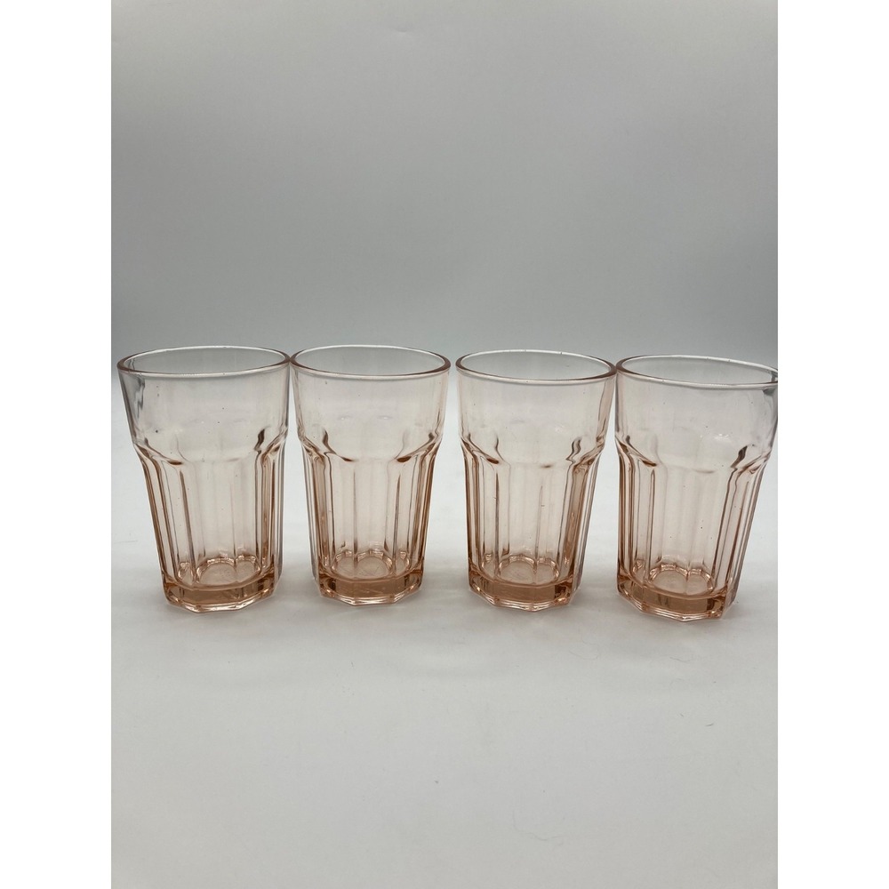 IKEA Pokal Pink Tempered Glass Tumblers Set 4 Discontinued Cafe Glasses 12 oz